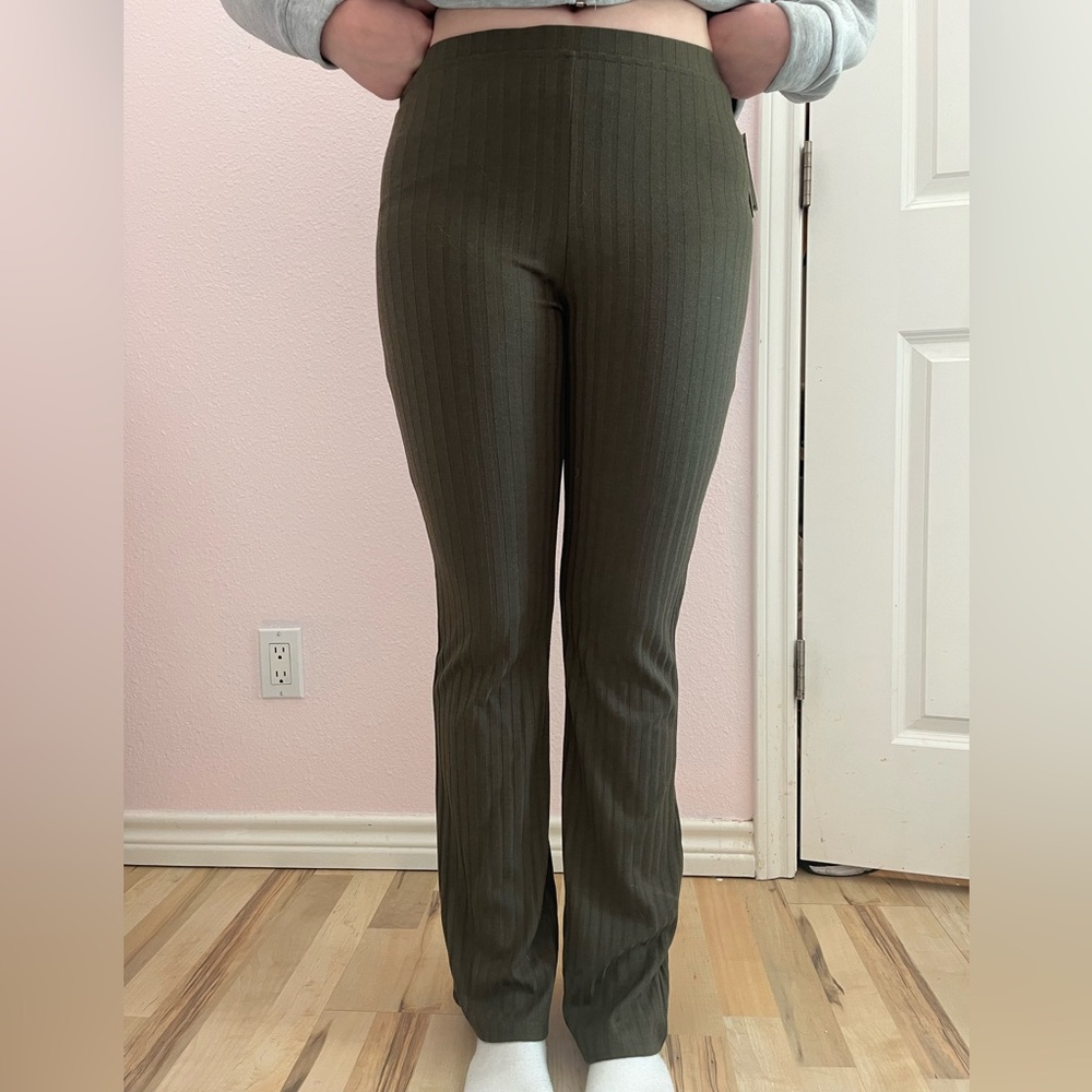 green flare ribbed pants